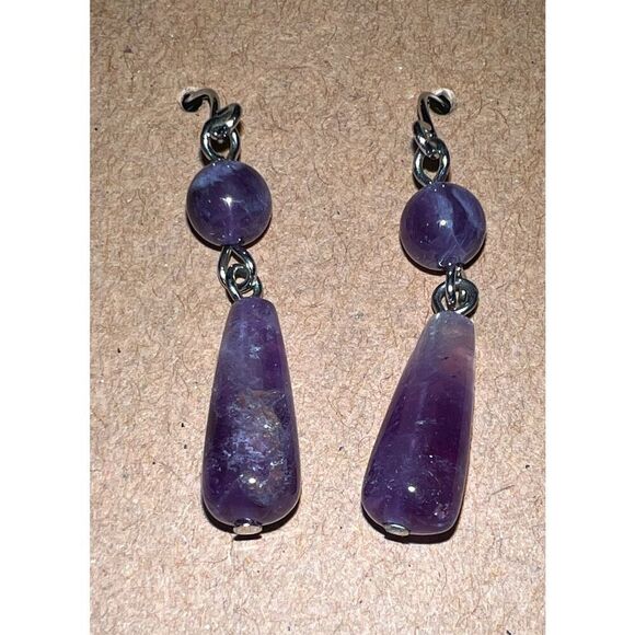 Elegant Amethyst Teardrop Dangle Earrings - Silver Tone - Picture 7 of 8